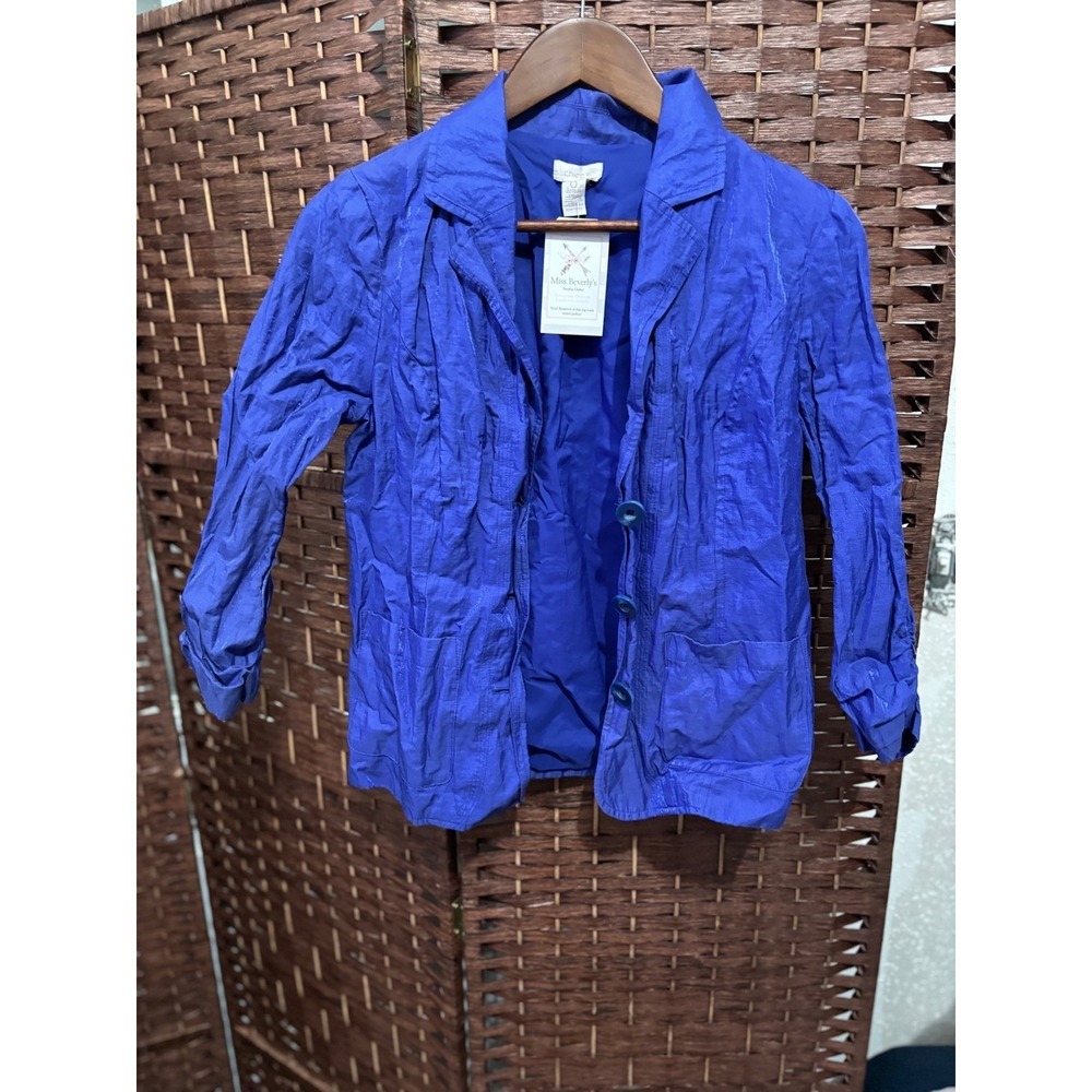 chicos Crinkle Jacket Top‎ Shirt Royal Blue Button Down Women's